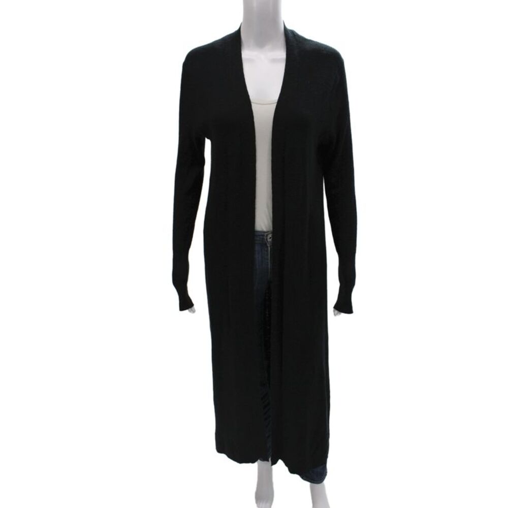 360 Sweater Women Black 100% Cotton V Neck Long Sleeve Cardigan Size M